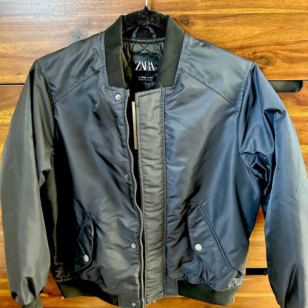 Zara Boys Black Bomber Puffer Jacket Size 9-10